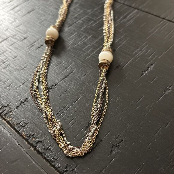 Loft Multi Chain Multi Tone Chain Moonstone Long Necklace - Picture 5 of 9